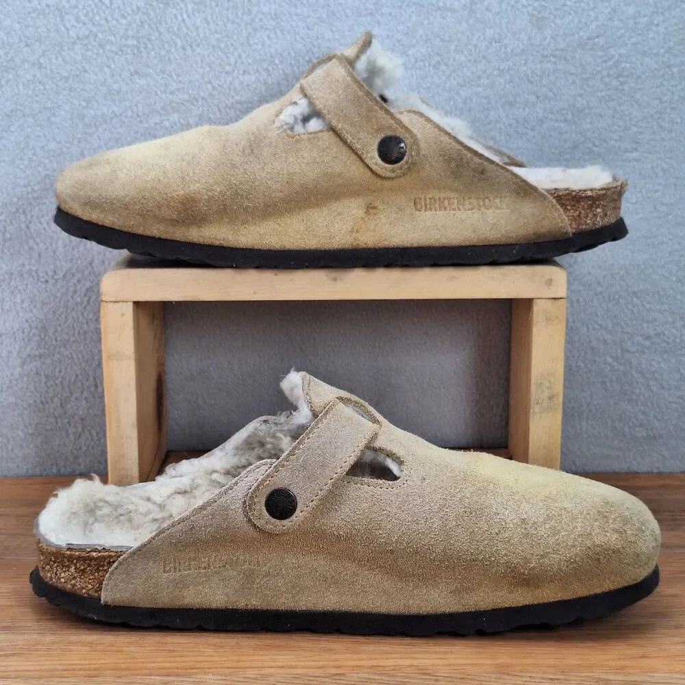 Birkenstock Boston Women's 8 EU 39 Narrow Shearling Clogs Taupe Suede
